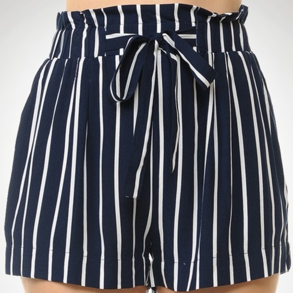SHORTS striped tie pockets ladies womens - Picture 2 of 4